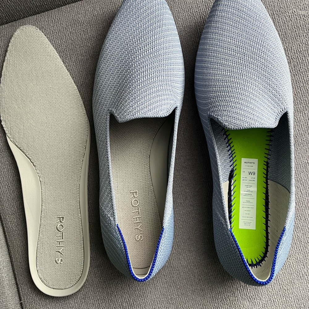 Rothy's Almond Seaside Blue Loafers.